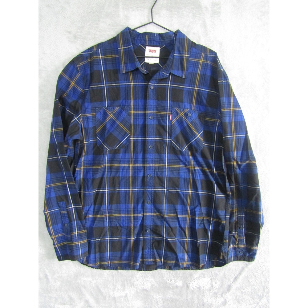 Levi Strauss Co Mens Plaid Flannel Long Sleeve Shirt Blue Yellow Black XL